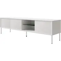 Selsey Modity - Tv-meubel met 3 deuren, glazen plank en verlichting, 175 cm, Wit