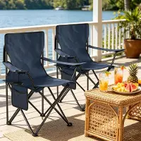 MODFU - Campingstoelen - Opvouwbaar En Draagbaar - Met Bekerhouder - Voor Buiten - Metaal En Oxforddoek - Marineblauw - Set Van 2