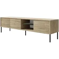 Selsey Modity - Tv-meubel met 3 deuren, glazen plank en verlichting, 175 cm, Eikenhoutlook