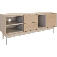 Selsey Layen – TV-meubel met twee lades en drie open vakken, eikenlook / cashmeregrijs