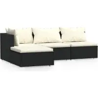 vidaXL 4-delige Loungeset met kussens poly rattan zwart
