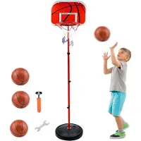 TIM. TIM Basketbalpaal - Basketbalpaal Voor Binnen en Buiten – Basketbalring Met Standaard – Basket – Verstelbare Basketbal Paal Voor Kinderen - Met 3x basketbal En Ballenpomp - Rood - 28cm x 28cm x 150cm