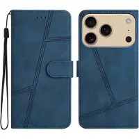 Mobigear Telefoonhoesje geschikt voor Apple iPhone 17 Pro Hoesje | Stitch Bookcase Portemonnee | Pasjeshouder voor 2 Pasjes | Telefoonhoesje voor Pinpas / OV Kaart / Rijbewijs - Blauw