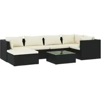 vidaXL 7-delige Loungeset met kussens poly rattan zwart