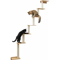 Eyepower 251 cm Wandkrabpaal met 7 Bamboe Planken - Katten Klimboom van Sisal - Krabpaal met Muurbevestiging