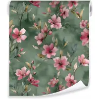 WALLARENA - Behang op rol - 50x1000 cm - roze bloemenprint - glad halfmat vliesbehang voor woonkamer en slaapkamer