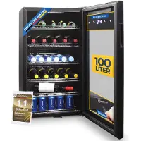 Sommertal koelkast - Stille drankkoelkast met led, touchscreen en slot - Kleine flessenkoelkast - zwart - Energieklasse F