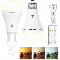 VHV - Oplaadbare lamp - E27 lamp - Lamp met afstandsbediening - Oplaadbare LED lamp - Set van 2 - USB oplaadbaar - Dimbaar - Met timer en ophanghaak - Voor noodverlichting en binnen - Wit
