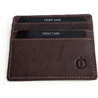 Oi Hunter bruine leren Creditcardhouder / zeer dun dubbelzijdig pasjesmapje / platte leren pasjesouder / RFID SAFE / bruin leer / 333H