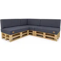 Odol-Plusz Palletkussenset Hoekbank 7-delig 120x80 cm + 40x120 cm – Tuinkussens voor Palletbank met Rugkussen – Linnenlook – Grafiet – Links