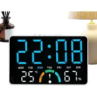VHV - Digitale klok - LED klok met groot blauw display - Tijd, dag, temperatuur en luchtvochtigheid - Voor muur, tafel, woonkamer en kantoor - Blauwe weergave