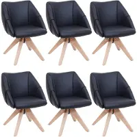 Mendler Set van 6 eetkamerstoelen -Q52, keukenstoel, draaistoel, gestoffeerde stoel, eettafelstoel, draaibaar, hout, kunstleer ~ zwart