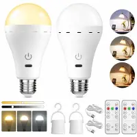 VHV - Oplaadbare lamp - E27 lamp - Lamp met afstandsbediening - Oplaadbare LED lamp - Set van 2 - USB oplaadbaar - Dimbaar - Met timer - Voor noodverlichting en binnen - Wit