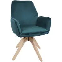 MCW Eetkamerstoel -G67, eetkamerstoel, keukenstoel, stoel met armleuningen, draaibaar, hout, fluweel 320 g/m², MVG ~ groen