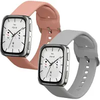 Kwmobile 2x horlogebandjes geschikt voor Garmin 20mm Amazfit Active 2 Square / Amazfit Active 2 bandje - Smartwatch bandjes van TPU - Activity tracker horloge band in lichtgrijs / oudroze