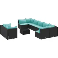 vidaXL 10-delige Loungeset met kussens poly rattan zwart
