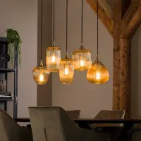 Lyora 5-licht glazen hanglamp Stripe met amber glas