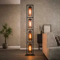 Lyora Glazen vloerlamp Smoke 4x E27 - 190cm - zwart met roodkoper