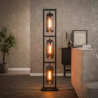 Lyora Glazen vloerlamp Smoke 3x E27 - 158cm - zwart met roodkoper