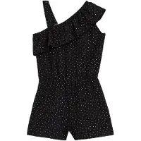 We fashion - Meisjes one-shoulder playsuit met print en structuur - Regular fit - Zwart - Maat: 158/164