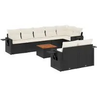 vidaXL 9-delige tuinmeubelset met kussens, zwart, polyrotan