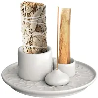 Tlily Kaarsenhouder - 4 in 1 Wierook & Kaarsenhouder - Keramische Wierookhouder Asopvangbak voor Meditatieruimte Wit