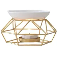 Tlily Keramische Geurlamp Etherische Oliebrander Metalen Brander voor Etherische OliëN Wassmeltbrander met Ronde Keramische Schaal