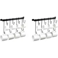 Typecat Koffiemokhouder voor Muur: 17-Inch Zwarte Koffiebar Bekerhangerhaken - Hangende Koffiekopjesrek Opbergorganisator 4 Stuks