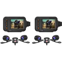 Typecat 2X Motorfietscamera Dash Cam, 2 Inch IPS-Scherm 1080P + 720P Dual AHD Fiets Dashcam G-Sensor Parkeermodus Rijrecorder Zwart