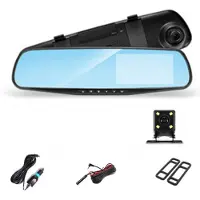 Spactz 4.3 Inch Auto DVR Achteruitkijkspiegel Rijden Video Recorder Dual Lens Dash Camera 1080P IPS Voor- en Achteruitrijcamera Dash Cam