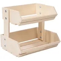Tlily 2-Laags Houten Fruitmand, Multifunctionele Keukenopslag voor Groenten, Brood, Rustieke Vintage Stijl Voedselcontainer Wit