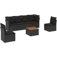 vidaXL 7-delige tuinmeubelset met kussens, zwart, polyrotan