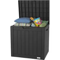 LifeGoods Opbergbox XXS 118L - Tuinkussen Opbergbox - Waterdicht - Weerbestendig - Houtlook - Met Slothouder - Grijs