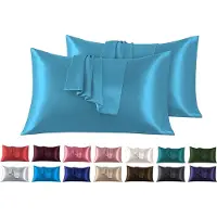 Azalia Set van 2 Satijn kussenslopen 50 x 90 cm, Zacht en Zijdig Bed Kussen Kussen Kussen Blauw, Envelop Sluiting, Anti-mijt en Hypoallergeen, Haar en Huid Bescherming tegen rimpels