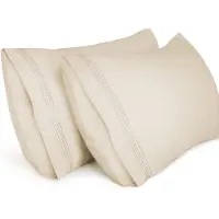 Azalia Kussenslopen (2 Stuks), 50 x 70 cm Geborduurd Zachte Kussenslopen van Geborsteld Microvezel, Machinewasbaar Kreukvrij Ademend, Beige