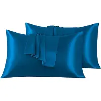 Azalia Set van 2 Satijn kussenslopen 50 x 90 cm , Zacht en Zijdig Bed Kussen Kussen Kussen Marineblauw, Envelop Sluiting, Anti-mijt en Hypoallergeen, Haar en Huid Bescherming tegen rimpels