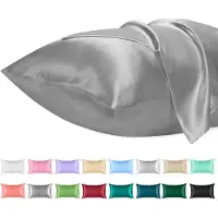 Azalia 2 Pack Satijnen Kussenslopen, Standaard Formaat Zacht Effen Kleur Microfiber Satijnen Kussensloop, Envelop Sluiting Kreukvrij Vervagingsbestendig Ademend (50x70 cm, Donkergrijs)