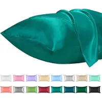 Azalia 2 Pack Satijnen Kussenslopen, Standaard Formaat Zacht Effen Kleur Microfiber Satijnen Kussensloop, Envelop Sluiting Kreukvrij Vervagingsbestendig Ademend (40x70 cm, Aquamarijn)