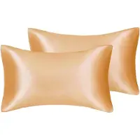 Azalia Zijdeachtige luxe satijnen kussensloop voor haar en gezichtshuid om rimpels te voorkomen met verborgen rits, goudkleurig, standaard (50 x 75 cm), 2 stuks