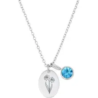 Yehwang Ovale Geboortebloem Ketting met Geboortesteen Zilver