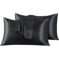 Azalia Set van 2 Satijn kussenslopen 40 x 80 cm , Zacht en Zijdig Bed Kussen Kussen Kussen Zwart, Envelop Sluiting, Anti-mijt en Hypoallergeen, Haar en Huid Bescherming tegen rimpels