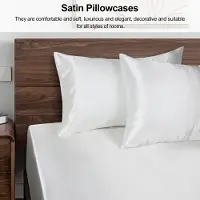 Azalia 2 Pack Satijnen Kussenslopen, Standaard Formaat Zacht Effen Kleur Microfiber Satijnen Kussensloop, Envelop Sluiting Kreukvrij Vervagingsbestendig Ademend, Wit
