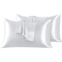 Azalia Set van 2 Satijn kussenslopen 50 x 75 cm , Zacht en Zijdig Bed Kussen Kussen Kussen Zilvergrijs, Envelop Sluiting, Anti-mijt en Hypoallergeen, Haar en Huid Bescherming tegen rimpels