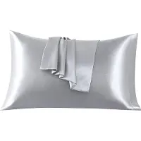 Azalia Set van 2 kussenslopen van satijn, 45 x 70 cm, zilver, voor bed, zacht bij aanraking, met zaksluiting, antimijt en hypoallergeen, bescherming voor haar, huid en antirimpels