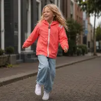 Ducksday - Regenjas Kinderen - Waterdicht - Ademend - Reflecterend - Regenkleding Unisex - Koraalrood - Maat 104