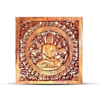 Ancient Wisdom Vierkant decoratief houten Boeddha-paneel 40x40 cm