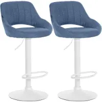 CLP Milet Set van 2 barkrukken - Met rugleuning - Verstelbaar - Stof - Metaal mat wit blauw