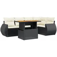 vidaXL 6-delige Loungeset met kussens poly rattan zwart