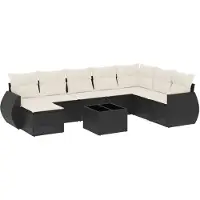 vidaXL 9-delige Loungeset met kussens poly rattan zwart