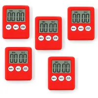WT&D Set van 5 digitale timers, kookwekkers, alarmklokken rood